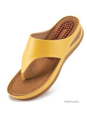 Women's Wedge Sandals - Comfortable PU Leather Flip Flops with Memory Foam